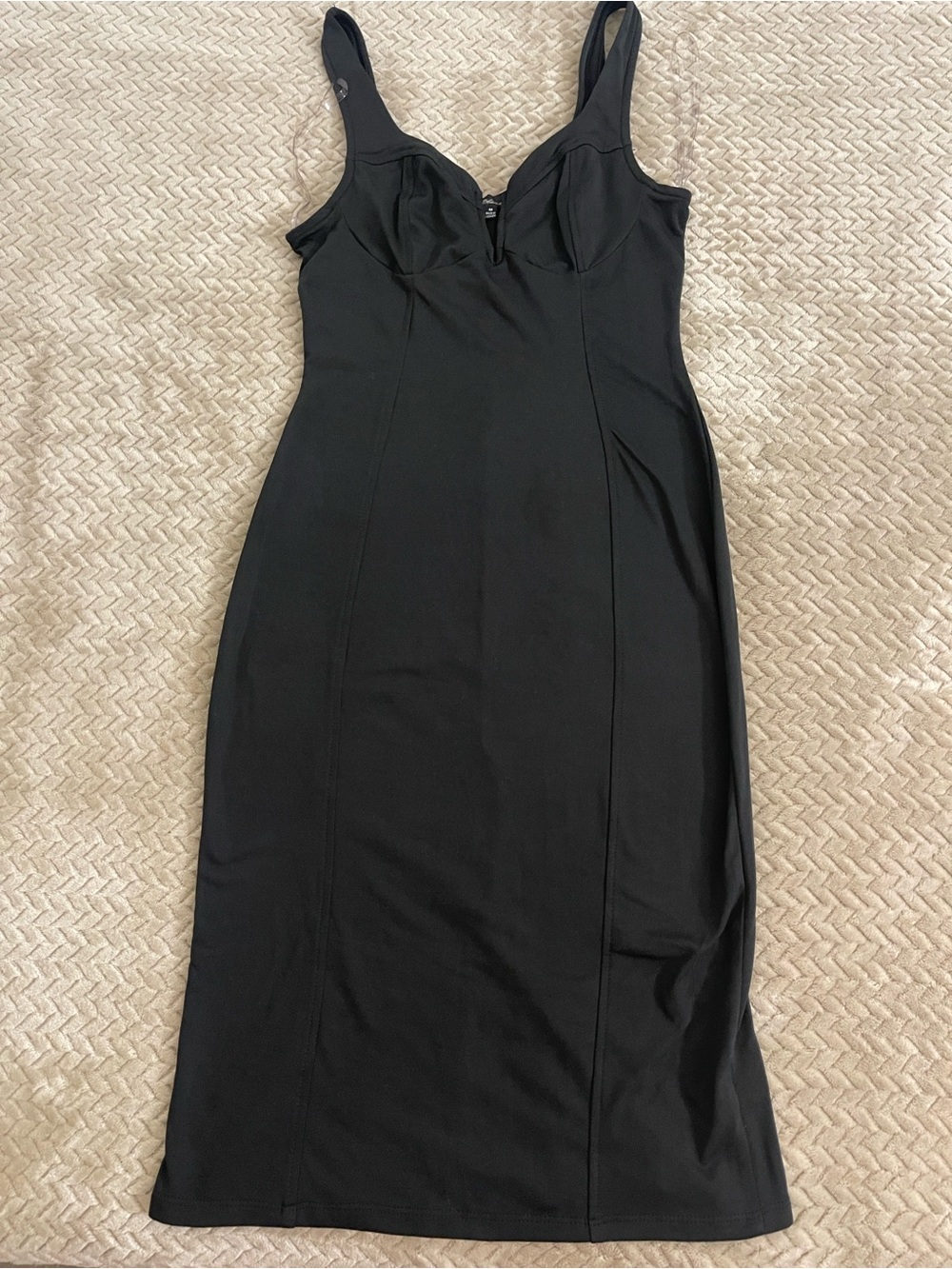 Ruche Black Midi Dress with Supportive Bust